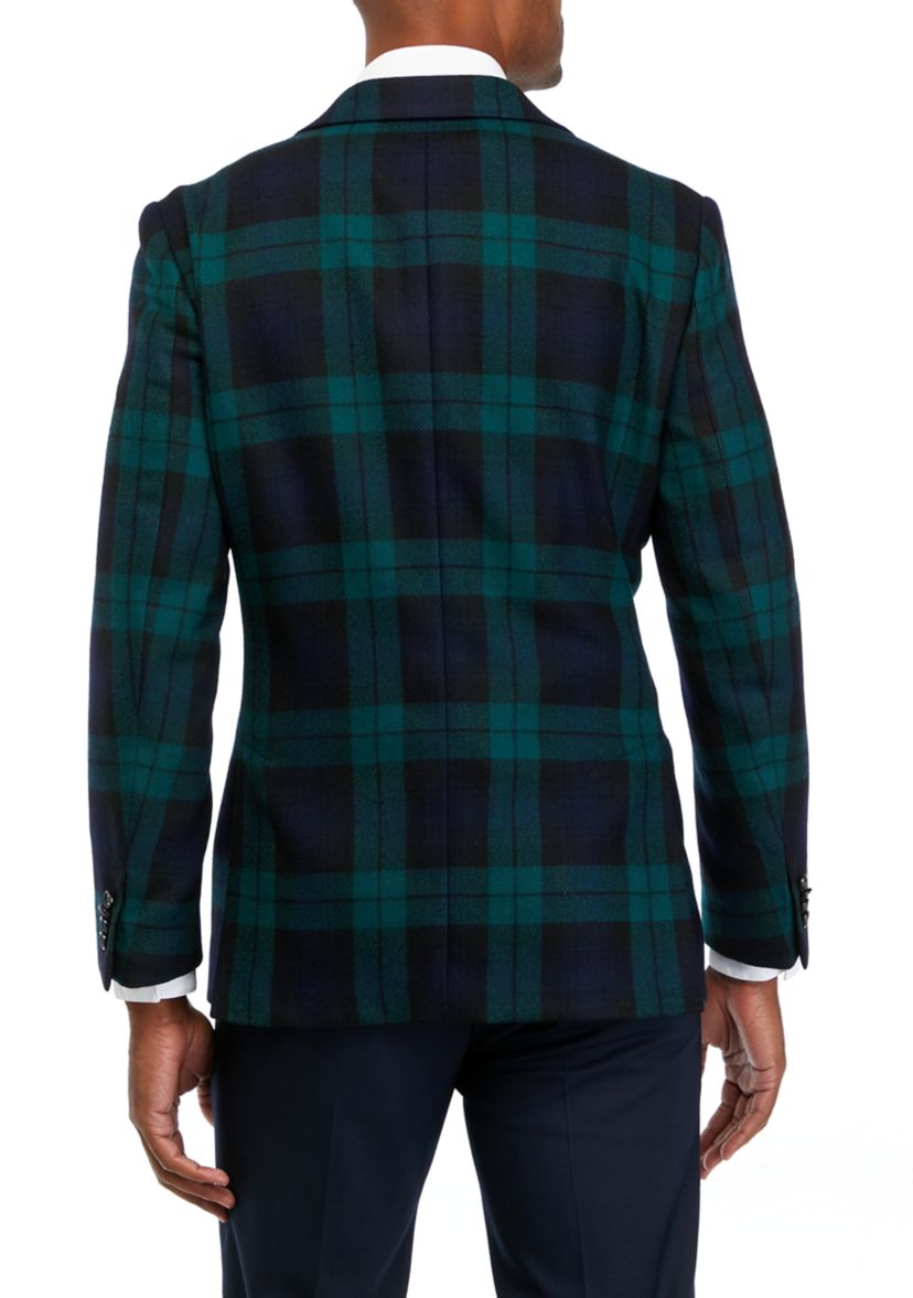 Single Breasted 2 Button Front Plaid Sport Coat 