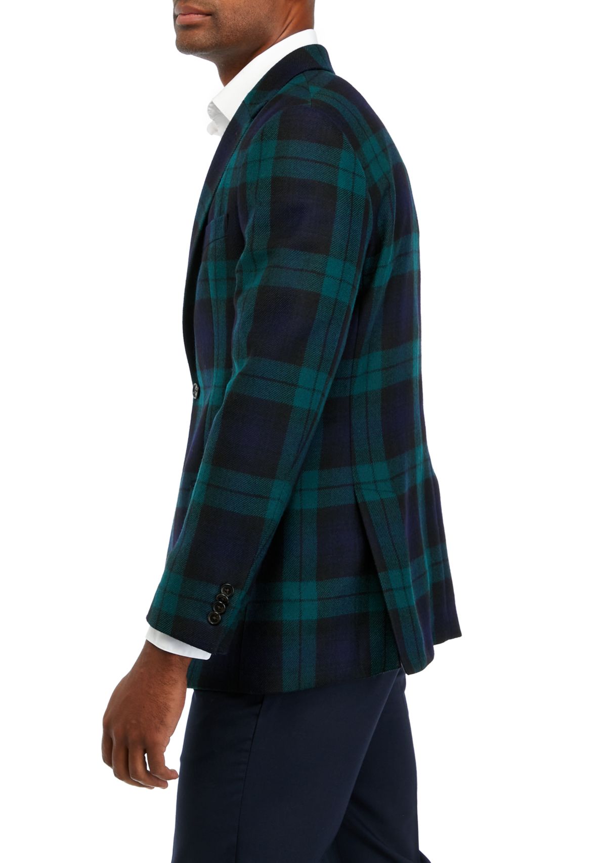 Single Breasted 2 Button Front Plaid Sport Coat 