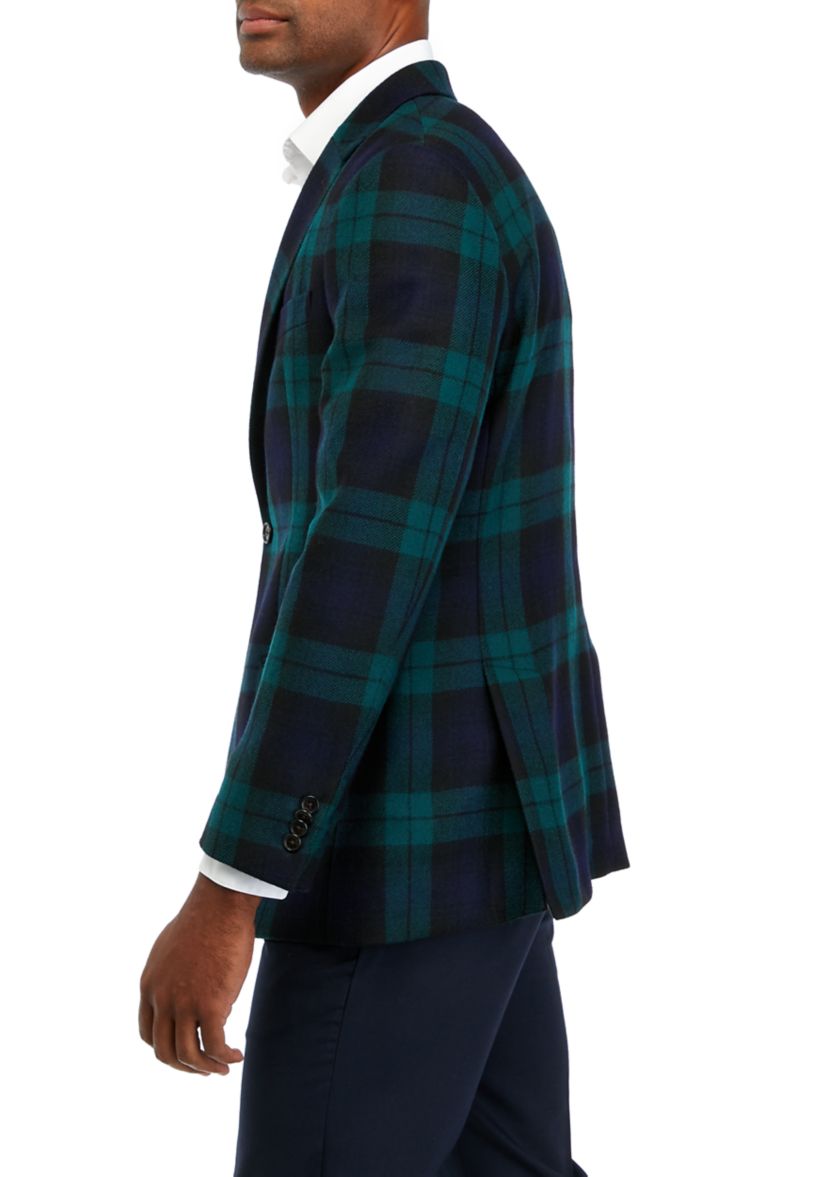 Single Breasted 2 Button Front Plaid Sport Coat 