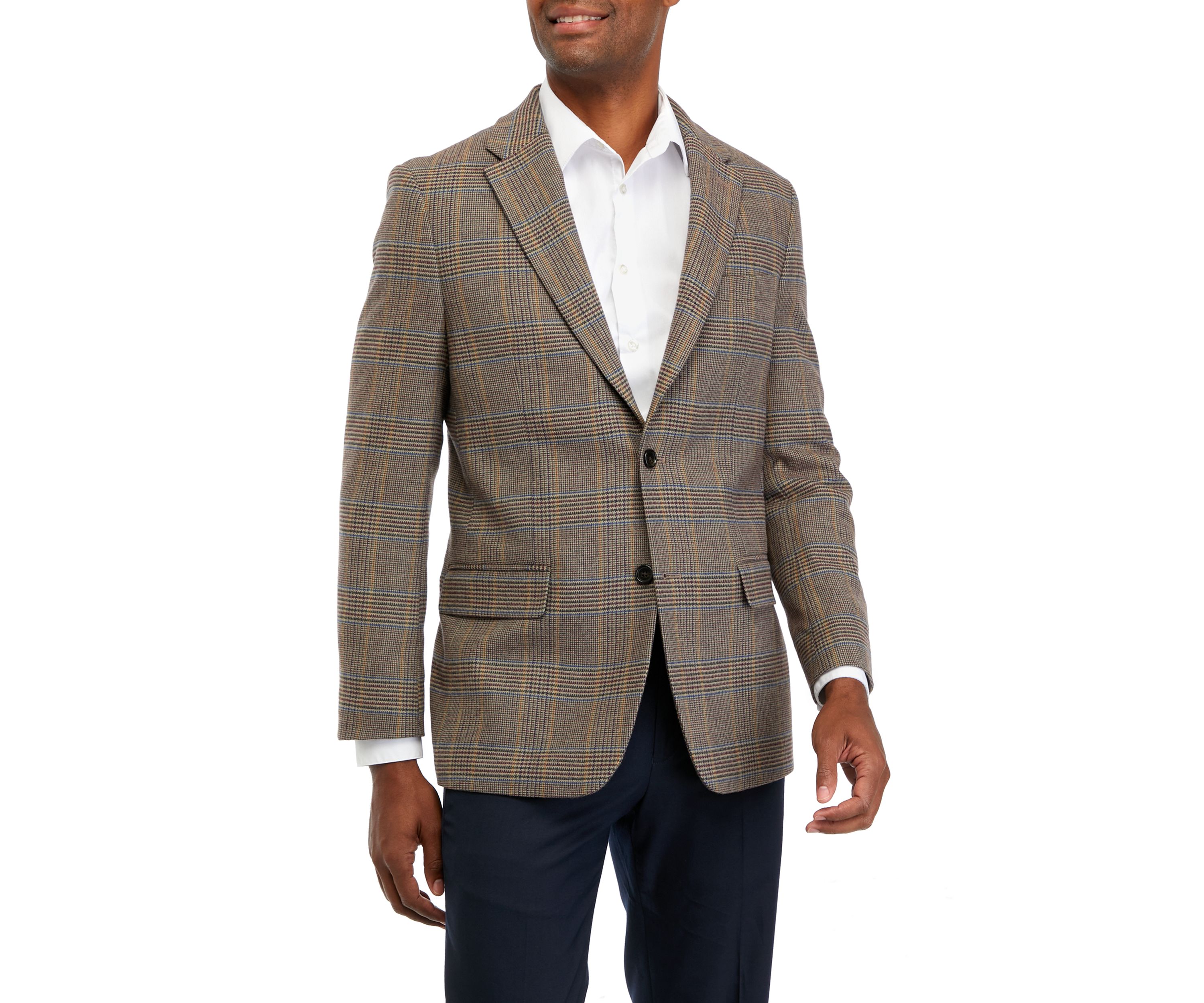 Single Breasted 2 Button Front Plaid  Sport Coat 