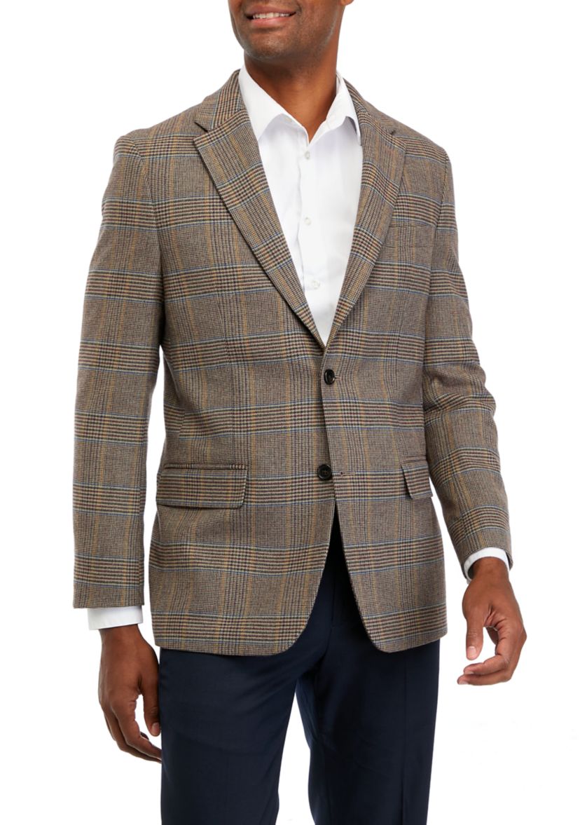 Single Breasted 2 Button Front Plaid  Sport Coat 