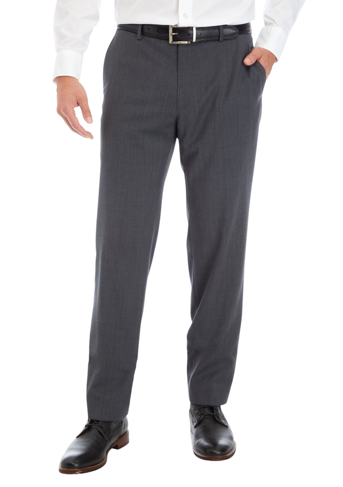 Mens Gray Solid Dress Pants