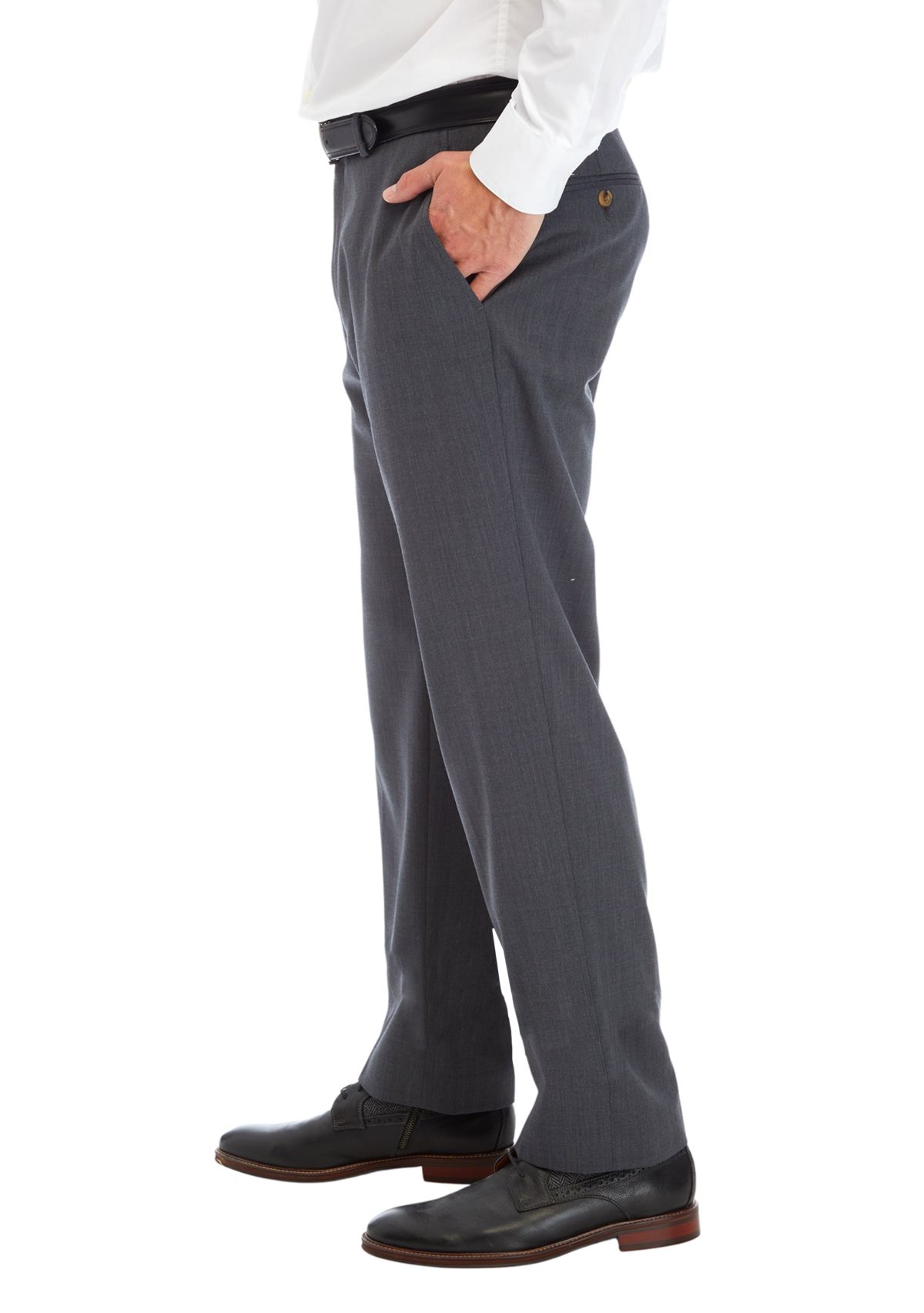 Mens Gray Solid Dress Pants