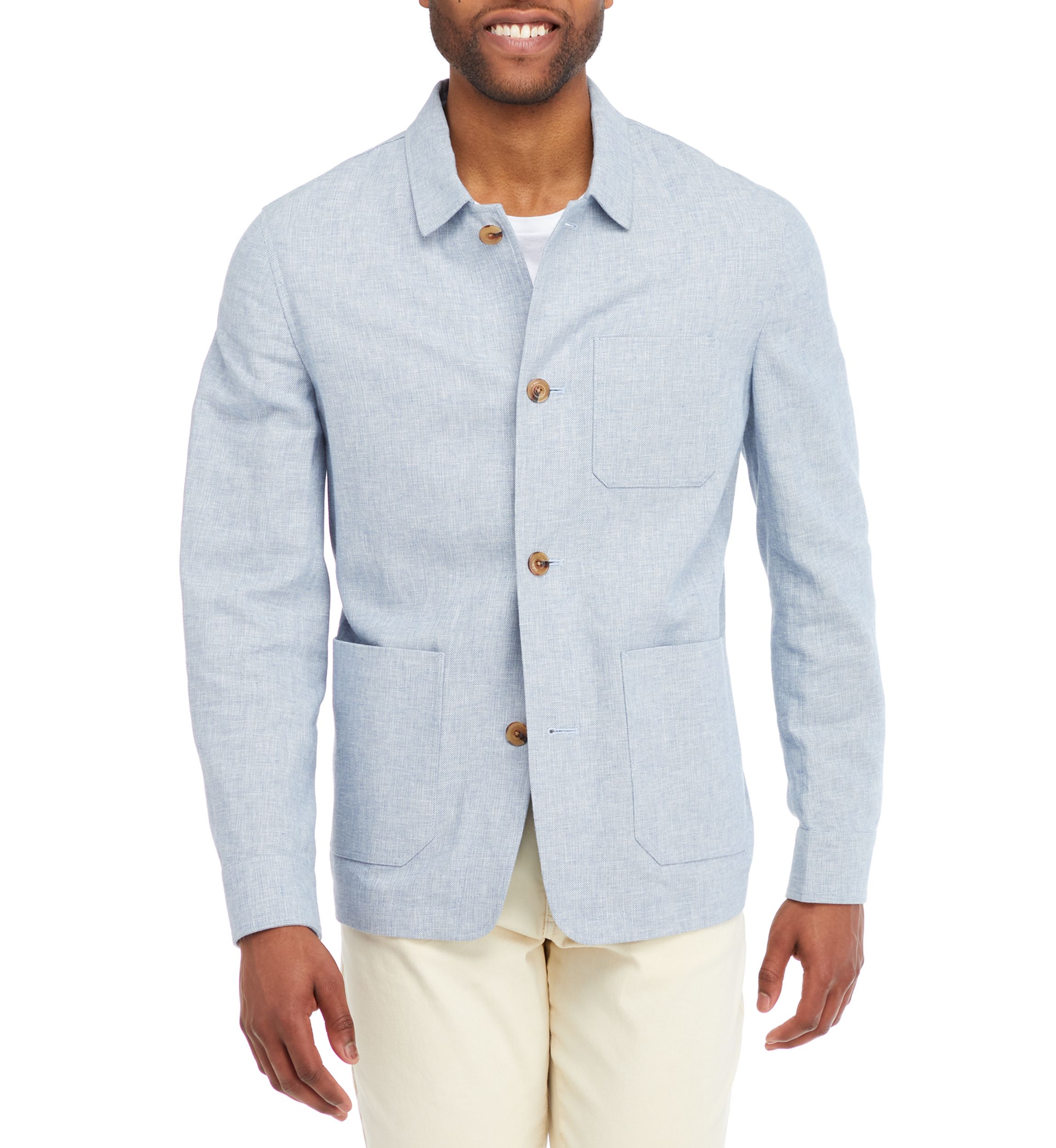 Mens Single Breasted Linen Shirt Jacket