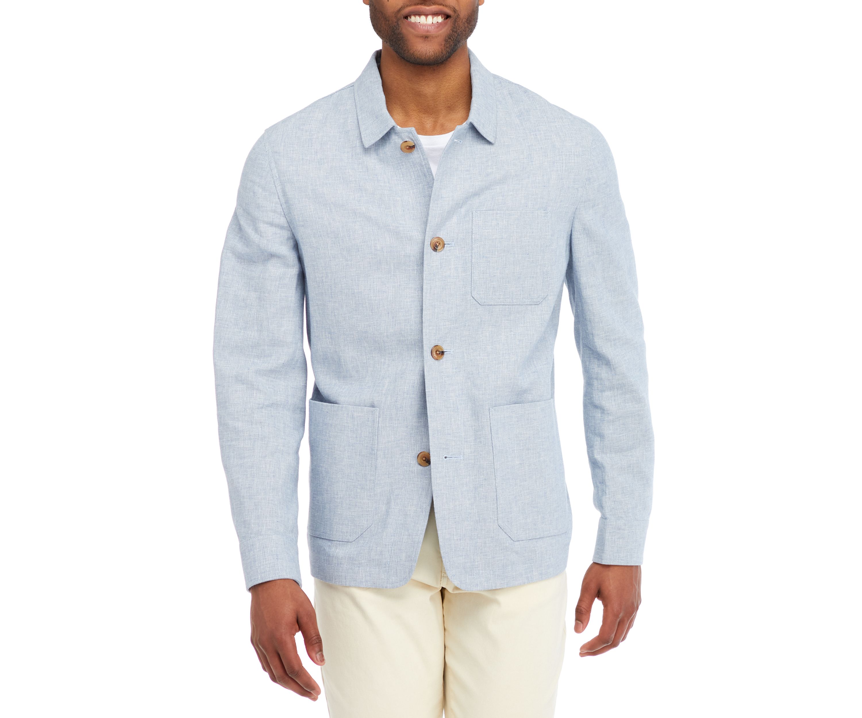 Mens Single Breasted Linen Shirt Jacket