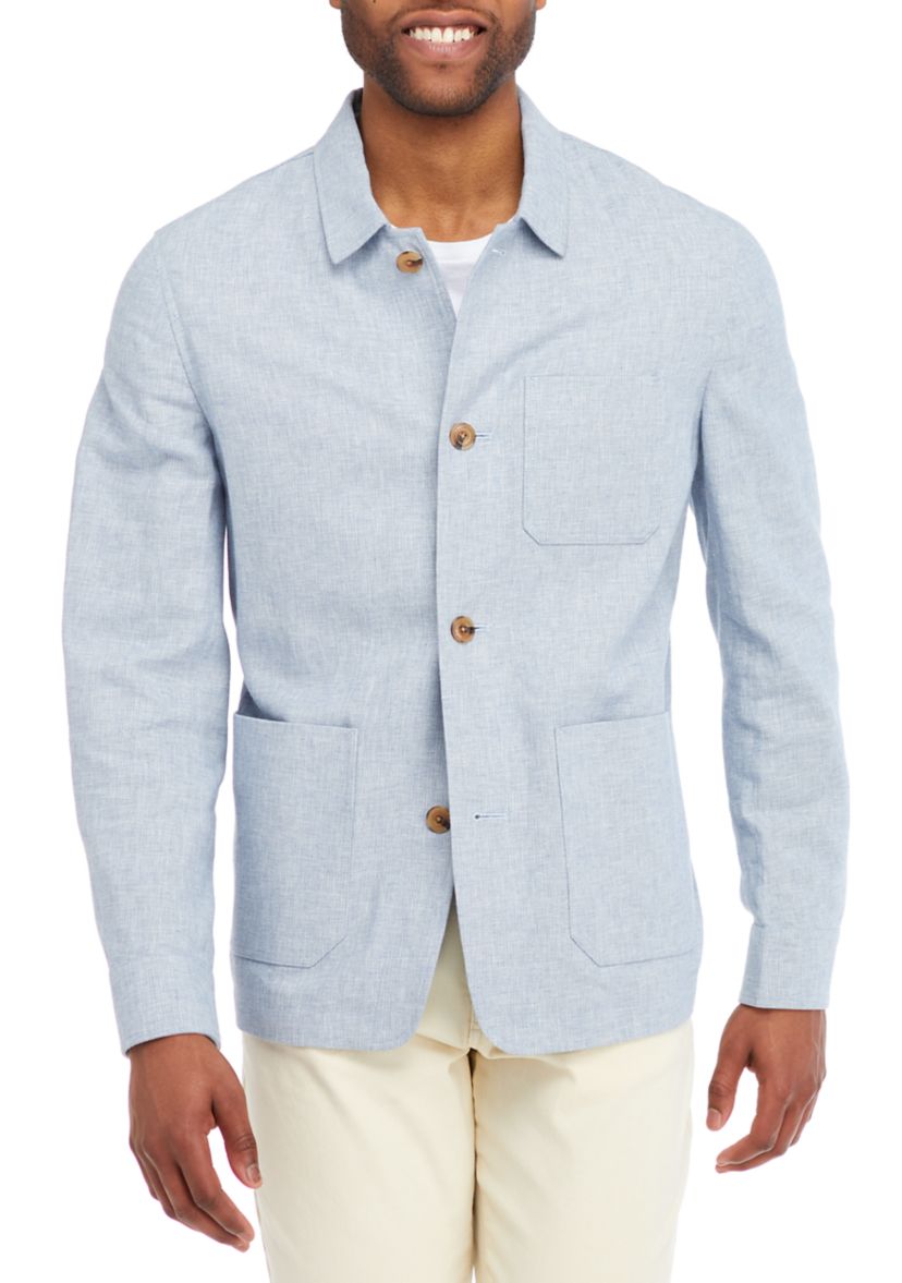 Mens Single Breasted Linen Shirt Jacket