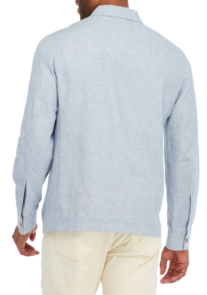 Mens Single Breasted Linen Shirt Jacket