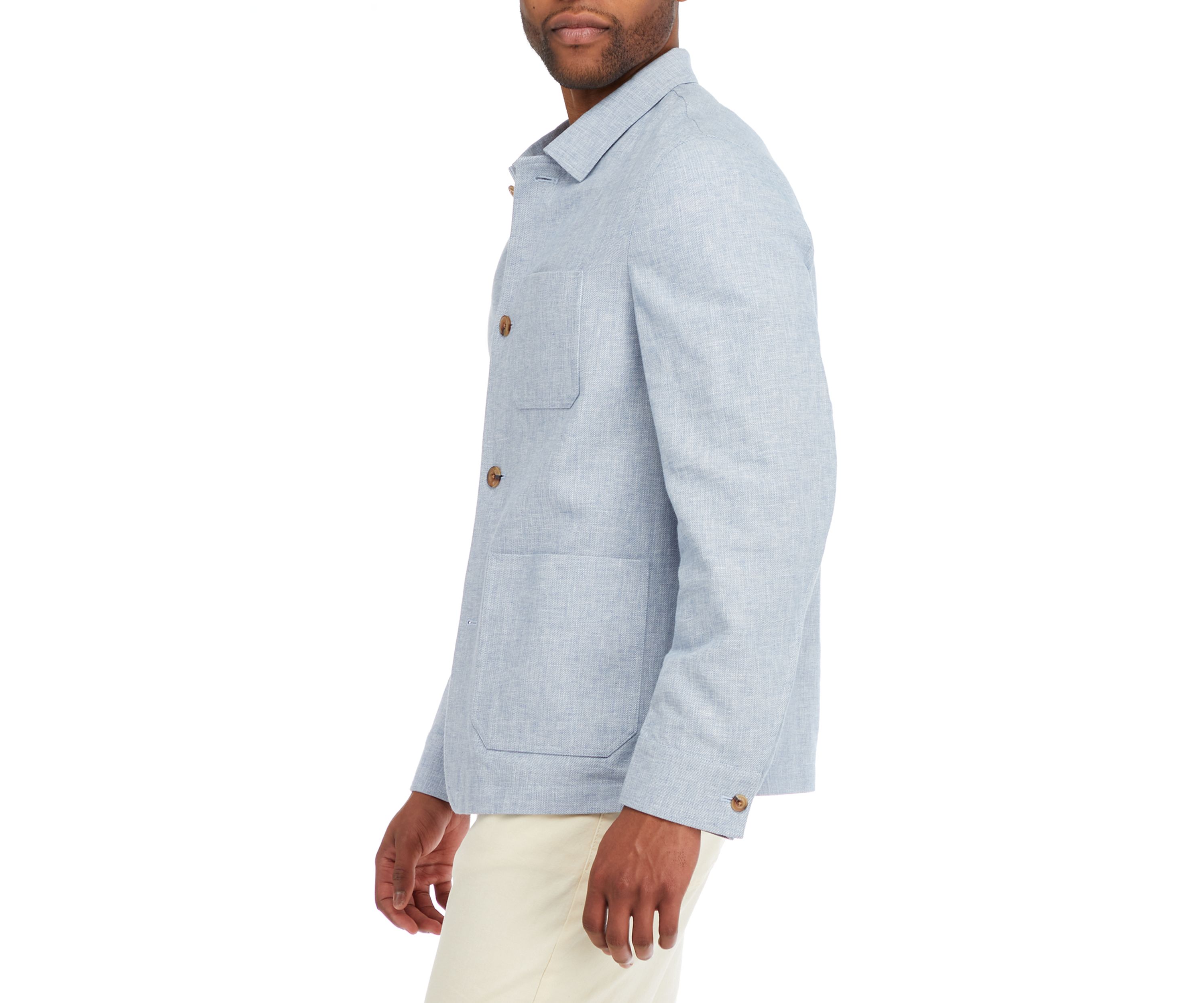 Mens Single Breasted Linen Shirt Jacket