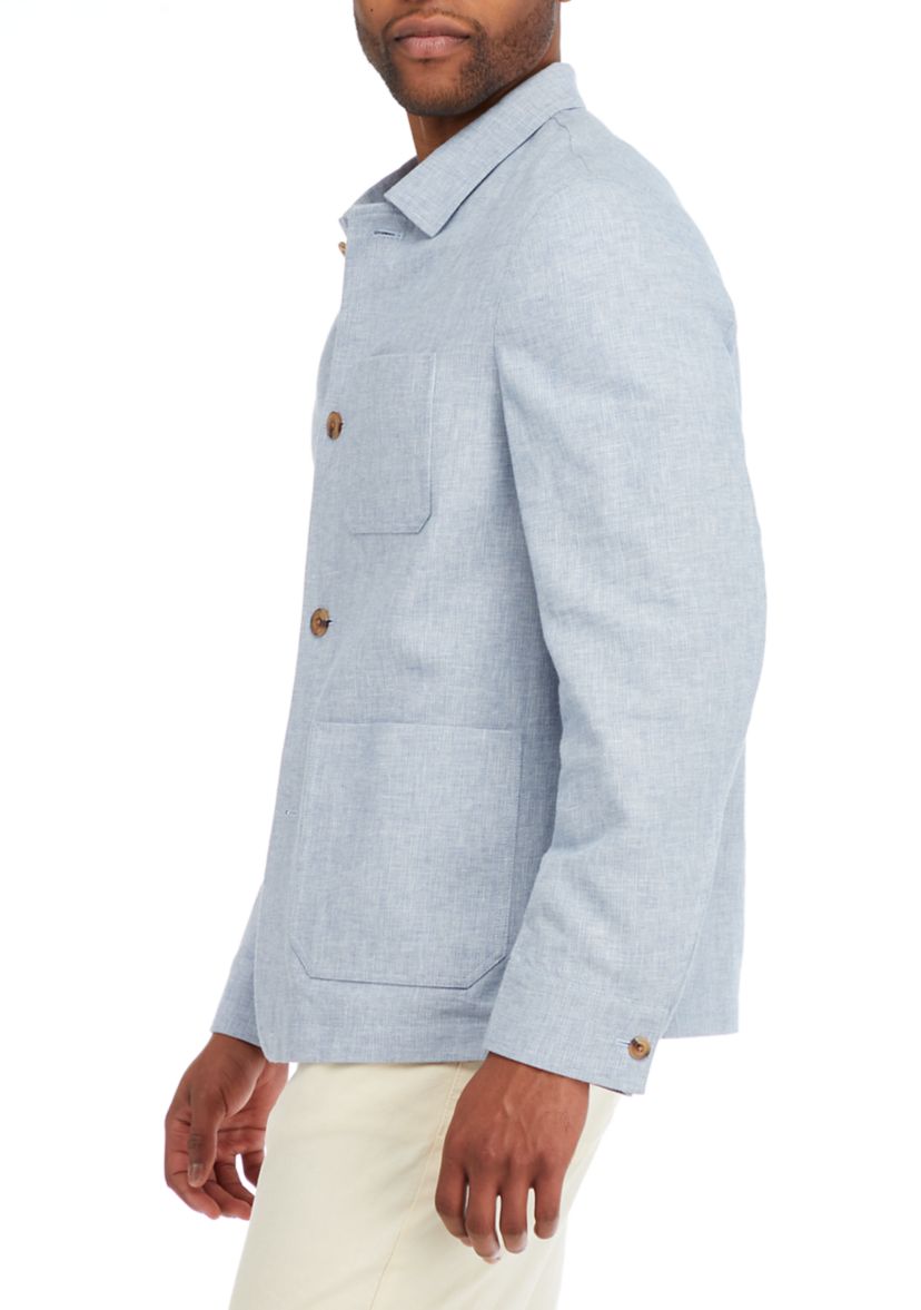 Mens Single Breasted Linen Shirt Jacket