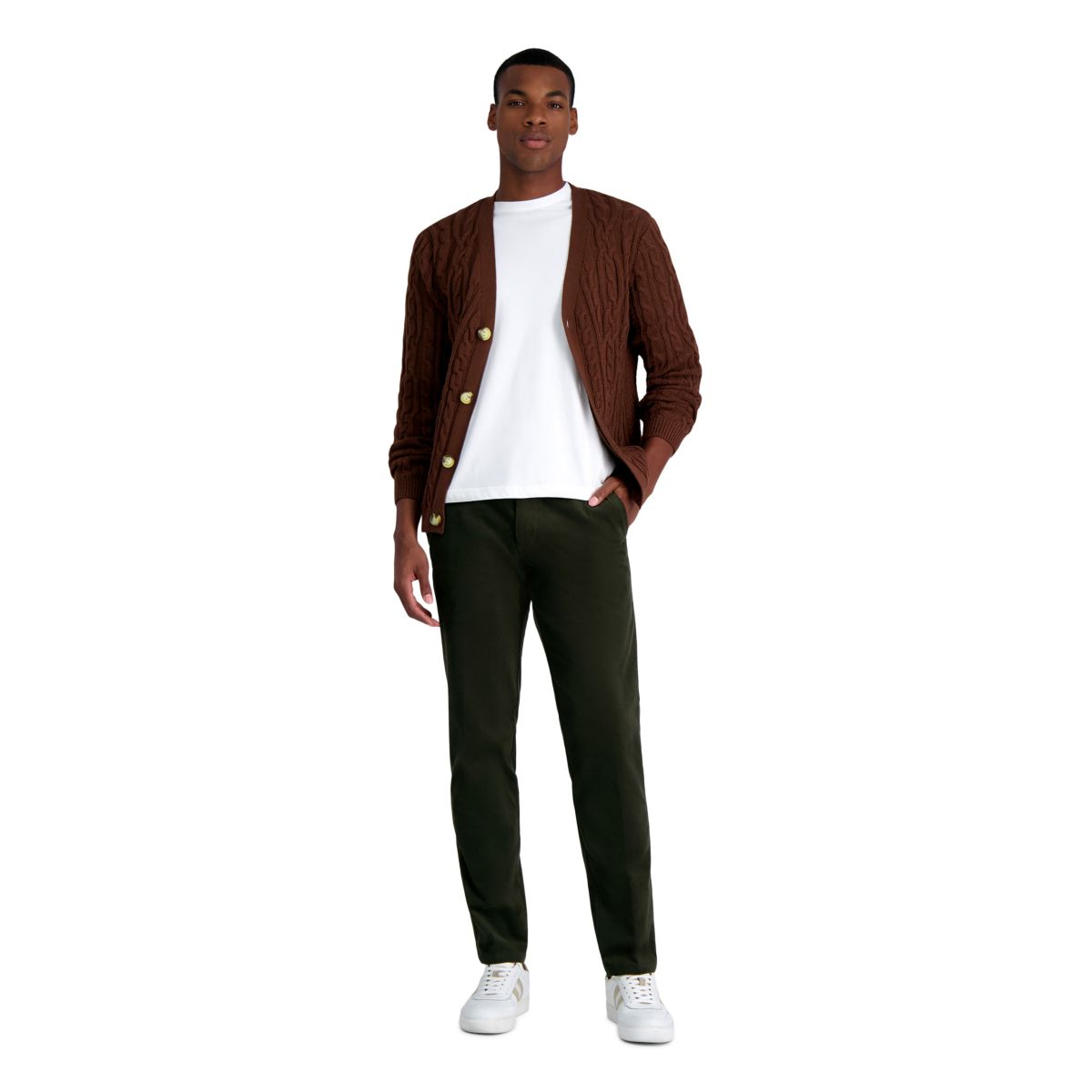 Mens Stretch Corduroy Straight Fit Flat Front Pant