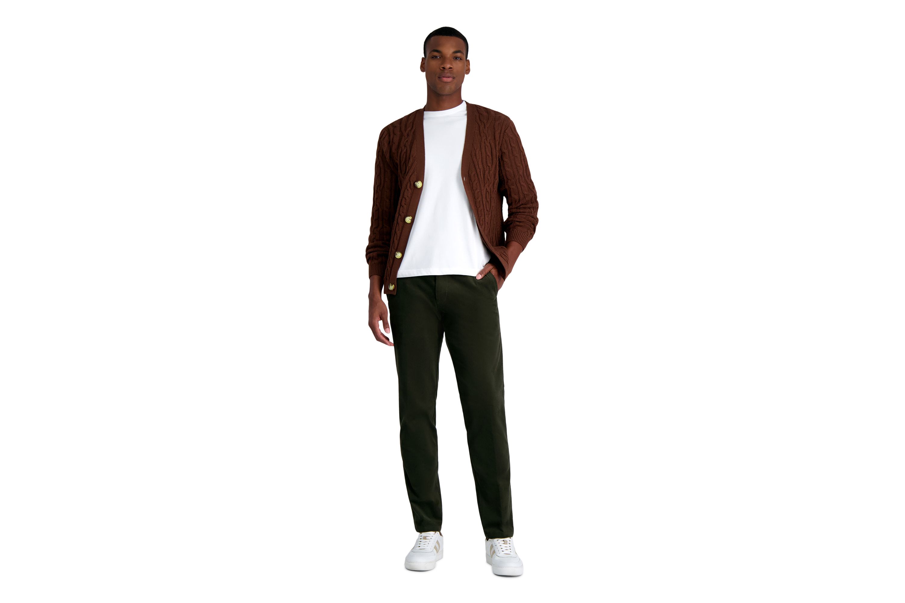 Mens Stretch Corduroy Straight Fit Flat Front Pant