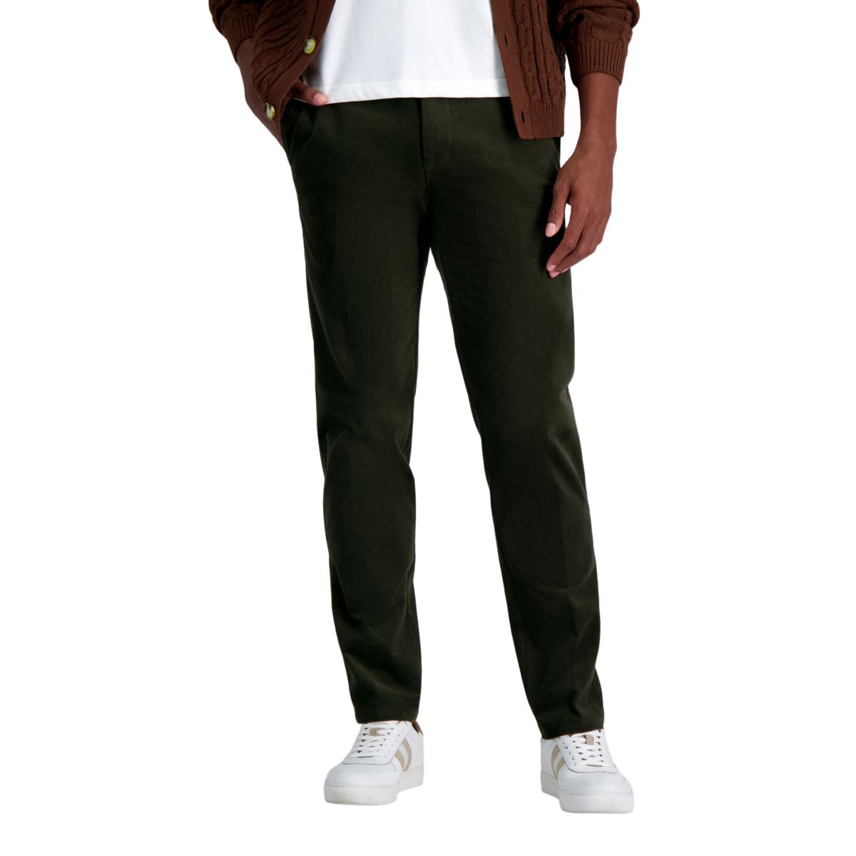 Mens Stretch Corduroy Straight Fit Flat Front Pant