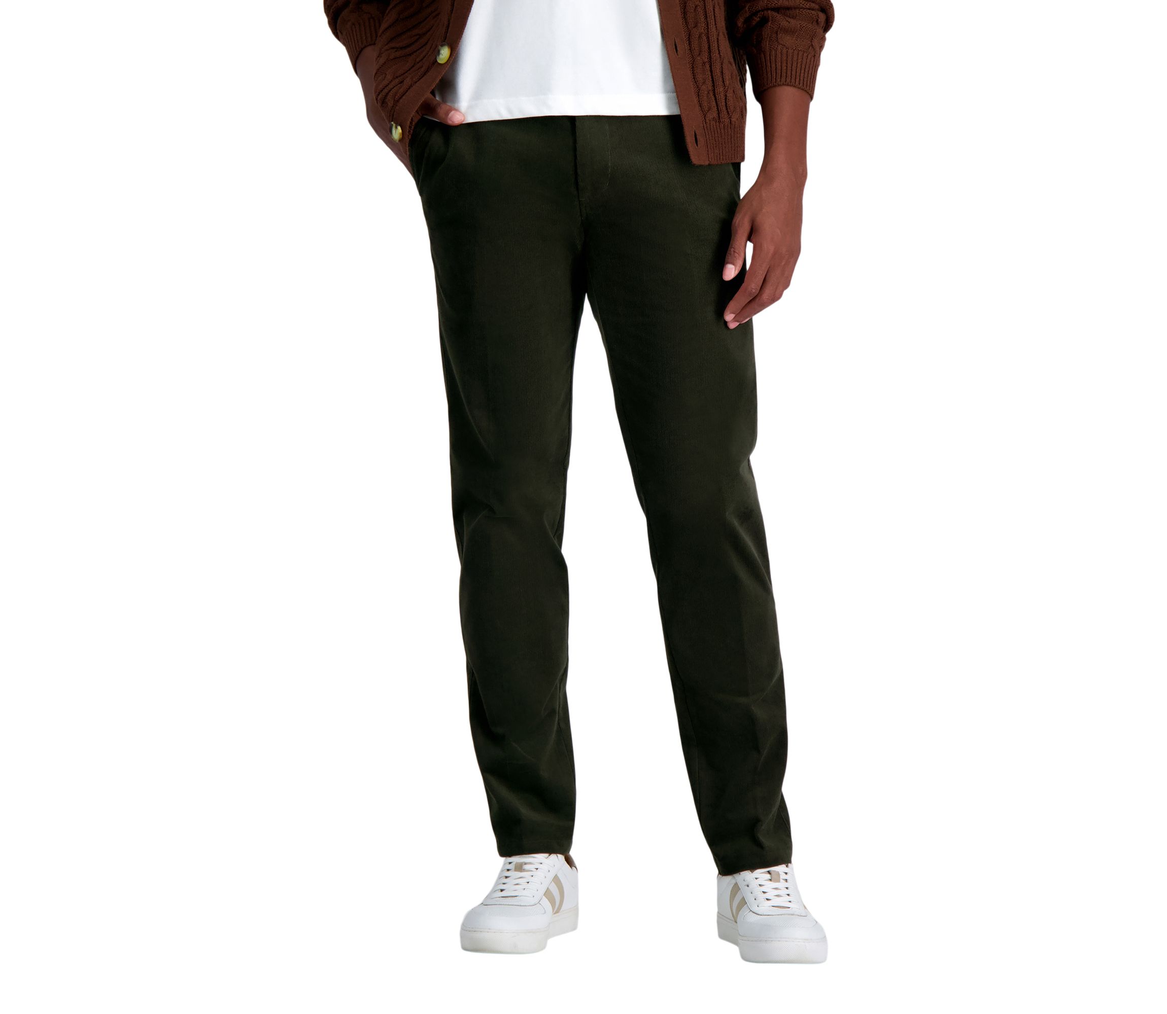 Mens Stretch Corduroy Straight Fit Flat Front Pant