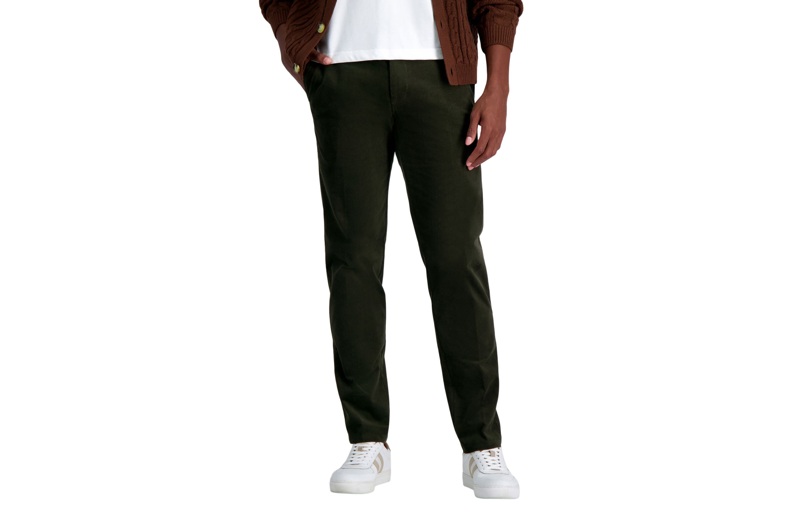 Mens Stretch Corduroy Straight Fit Flat Front Pant