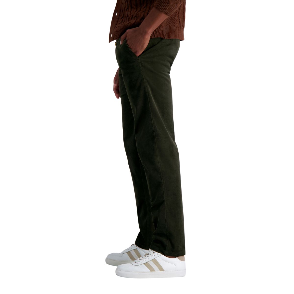 Mens Stretch Corduroy Straight Fit Flat Front Pant