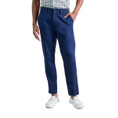 Haggar Men's Comfort Luxe Straight Fit Flat Linen Front Pant, Navy Blue, 42 x 32