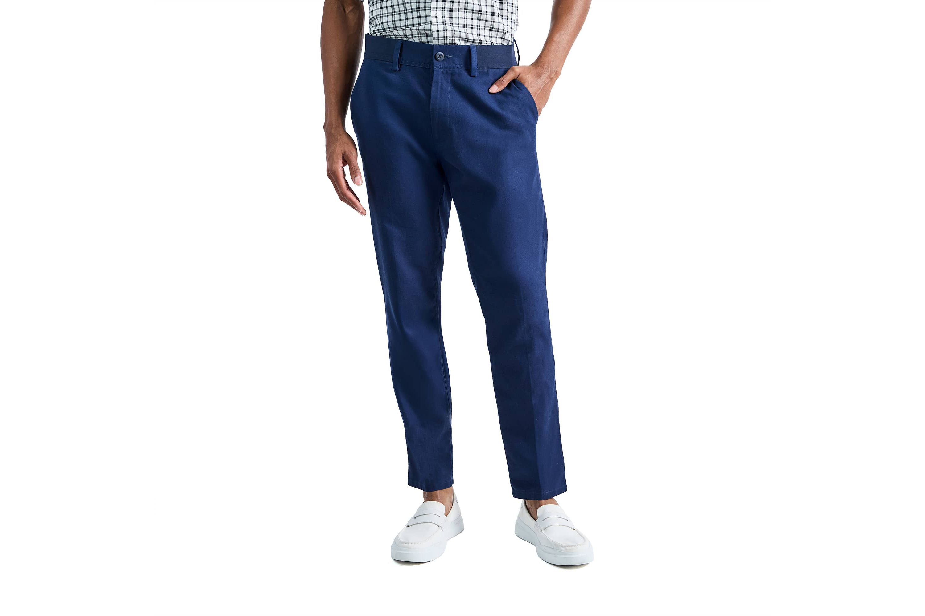 Mens Comfort Luxe Straight Fit Flat Linen Front Pant