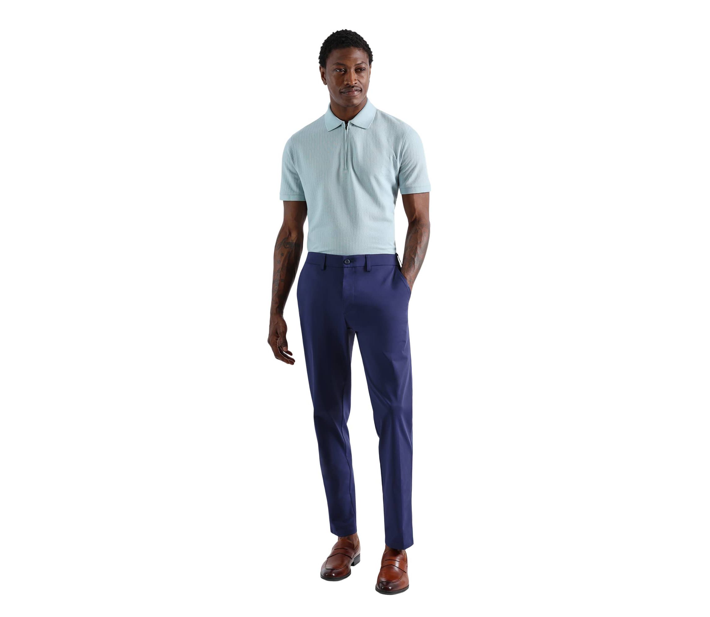 Mens Sport Travel Performance Straight Fit Flat Front Pant
