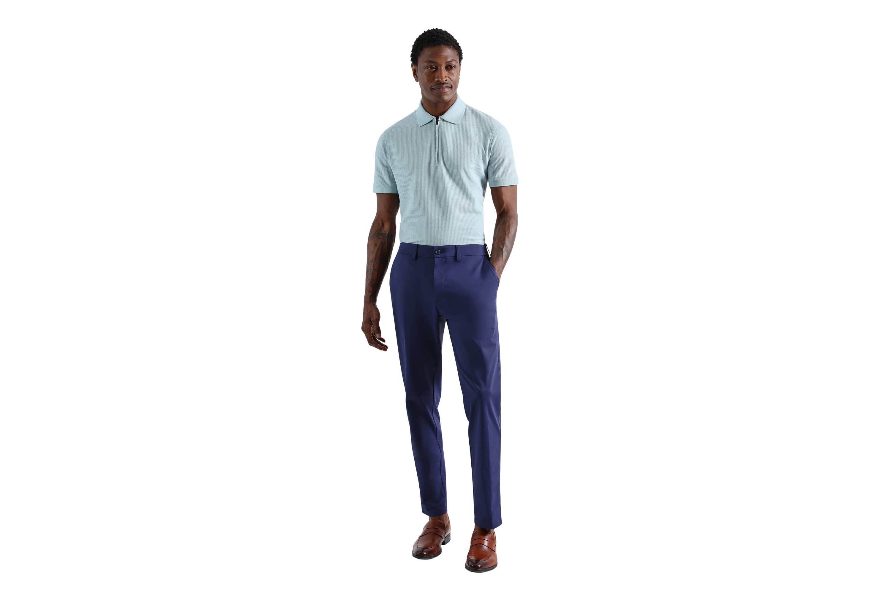 Mens Sport Travel Performance Straight Fit Flat Front Pant