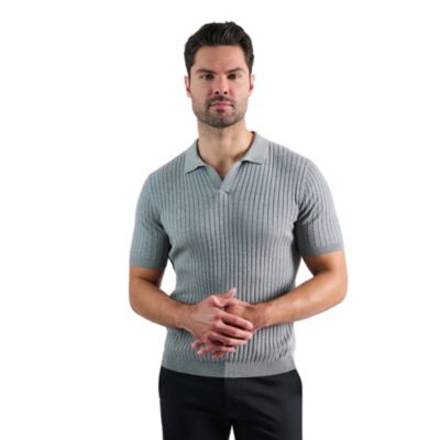 Haggar® Men's Johnny Collar Slim Fit Ribbed Sweater, Grey, 2XL