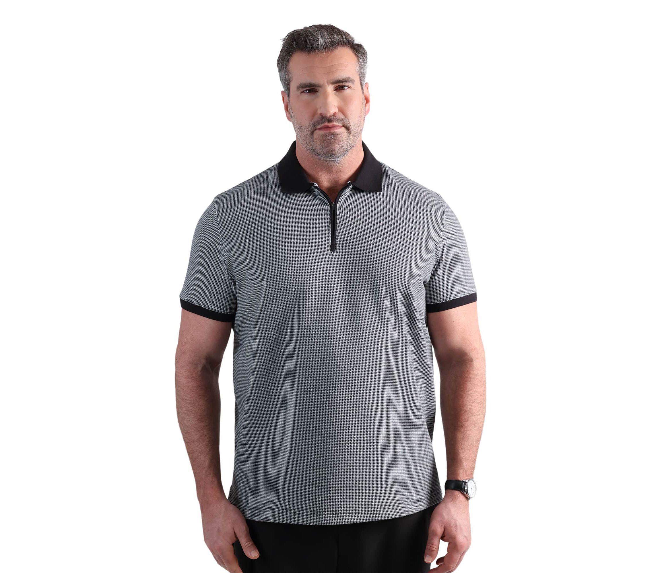 Big & Tall Haggar® Mens Premium Comfort Quarter Zip Houndstooth Polo
