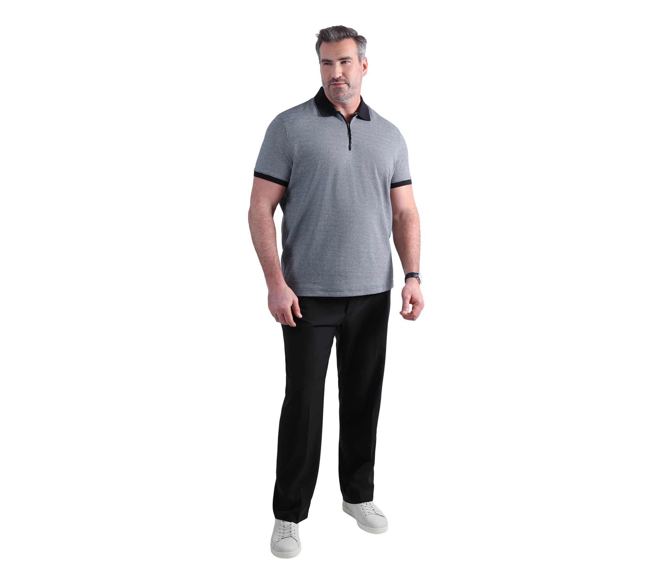 Big & Tall Haggar® Mens Premium Comfort Quarter Zip Houndstooth Polo