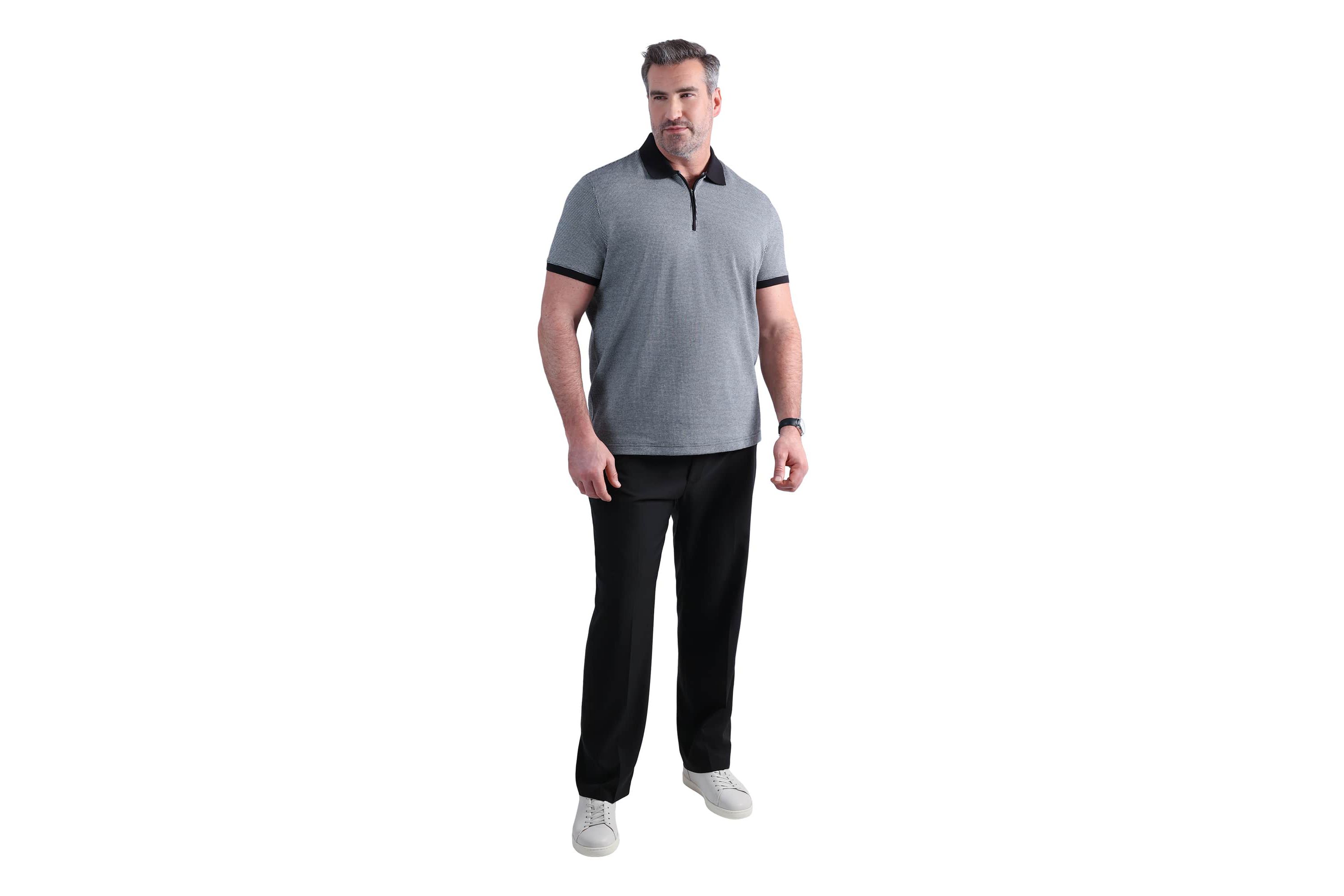 Big & Tall Haggar® Mens Premium Comfort Quarter Zip Houndstooth Polo