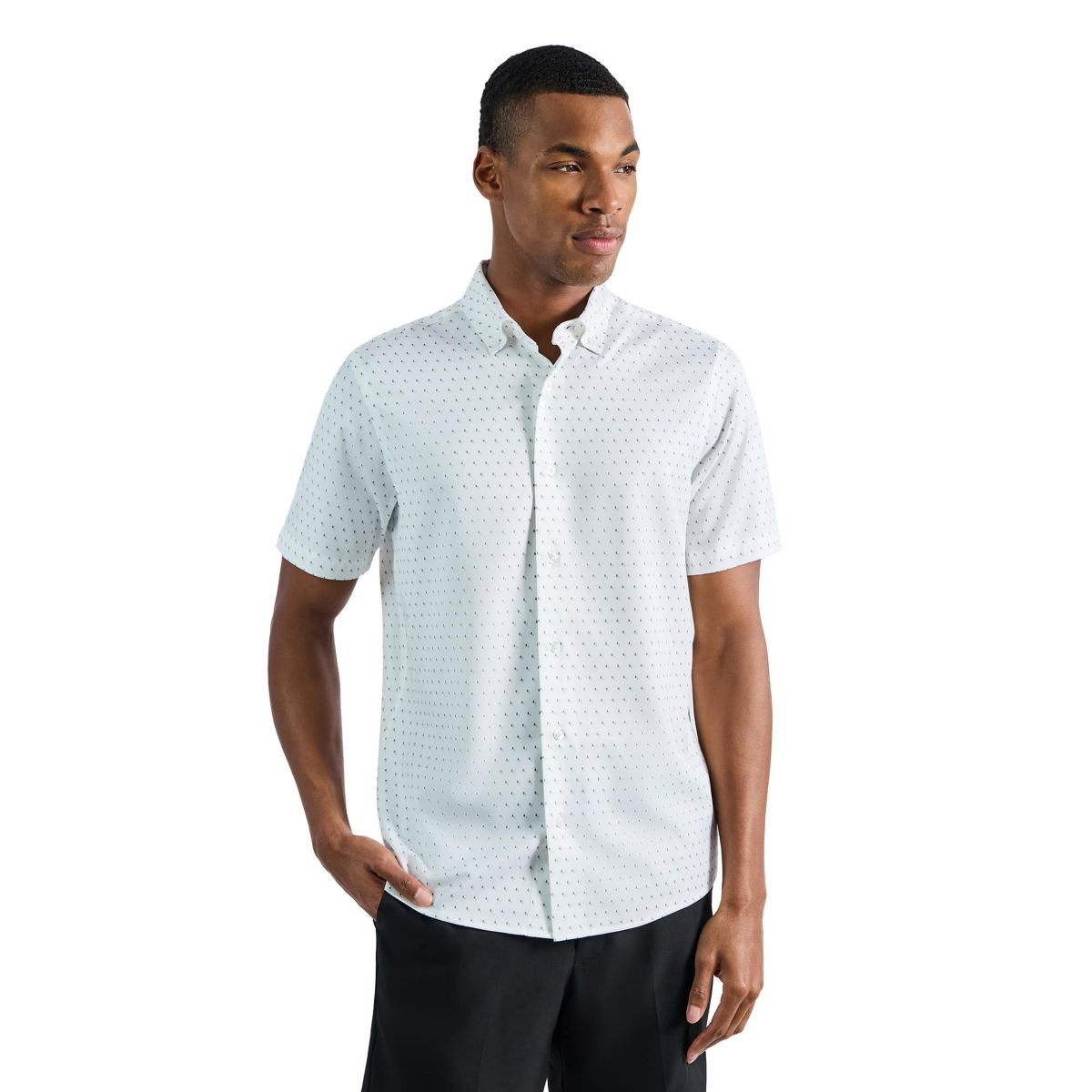 Mens Short Sleeve Seersucker Performance Button-Down Shirt