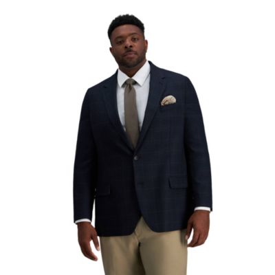 Big & Tall J.M. Haggar Men's Glen Plaid Tailored Fit Sport Coat, Navy Blue, 56 Regular