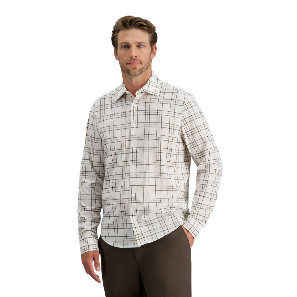Haggar© Mens Long Sleeve Performance Plaid Button Down Shirt