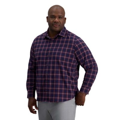 Haggar Big & Tall Men's Long Sleeve Performance Plaid Button Down Shirt, Navy Blue, 3XL Tall
