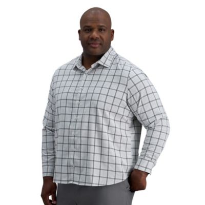 Haggar Big & Tall Men's Long Sleeve Performance Plaid Button Down Shirt, Silver, 2XL