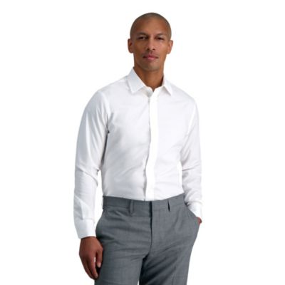 Haggar Men's Premium Comfort Slim Fit Dress Shirt, Point Collar, White, 17 - 17.5 32/33