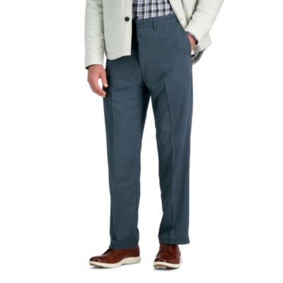 Men's Haggar Premium Comfort Subtle Plaid Classic Fit Flat Front Dress Pant, Grey, 42 x 32