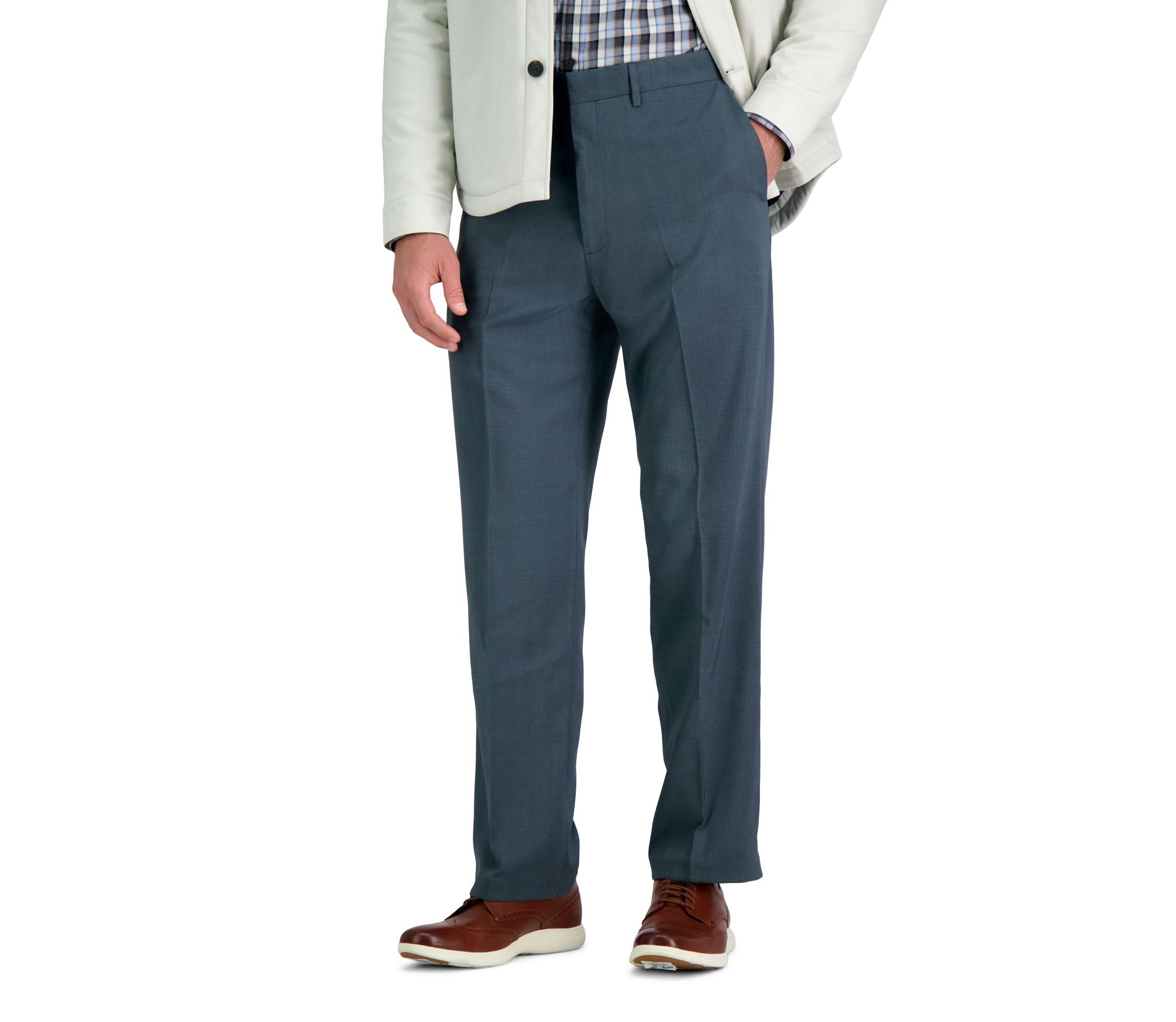 Haggar Premium Comfort Subtle Plaid Classic Fit Flat Front Dress Pant