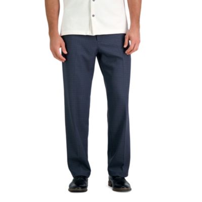Men's Haggar Premium Comfort Checker Plaid Classic Fit Flat Front Dress Pant, Navy Blue, 40 x 29