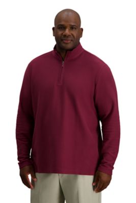 Haggar Men's Big & Tall Cotton Jersey Long Sleeve Quarter Zip Mock Neck Shirt, Burgundy, 5XL Tall