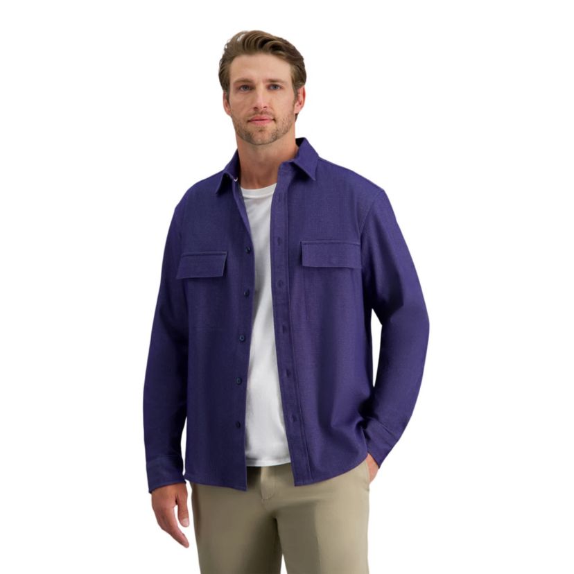 Haggar Men's Long Sleeve Performance Button-Down Slim Fit Shirt, XL, Cotton