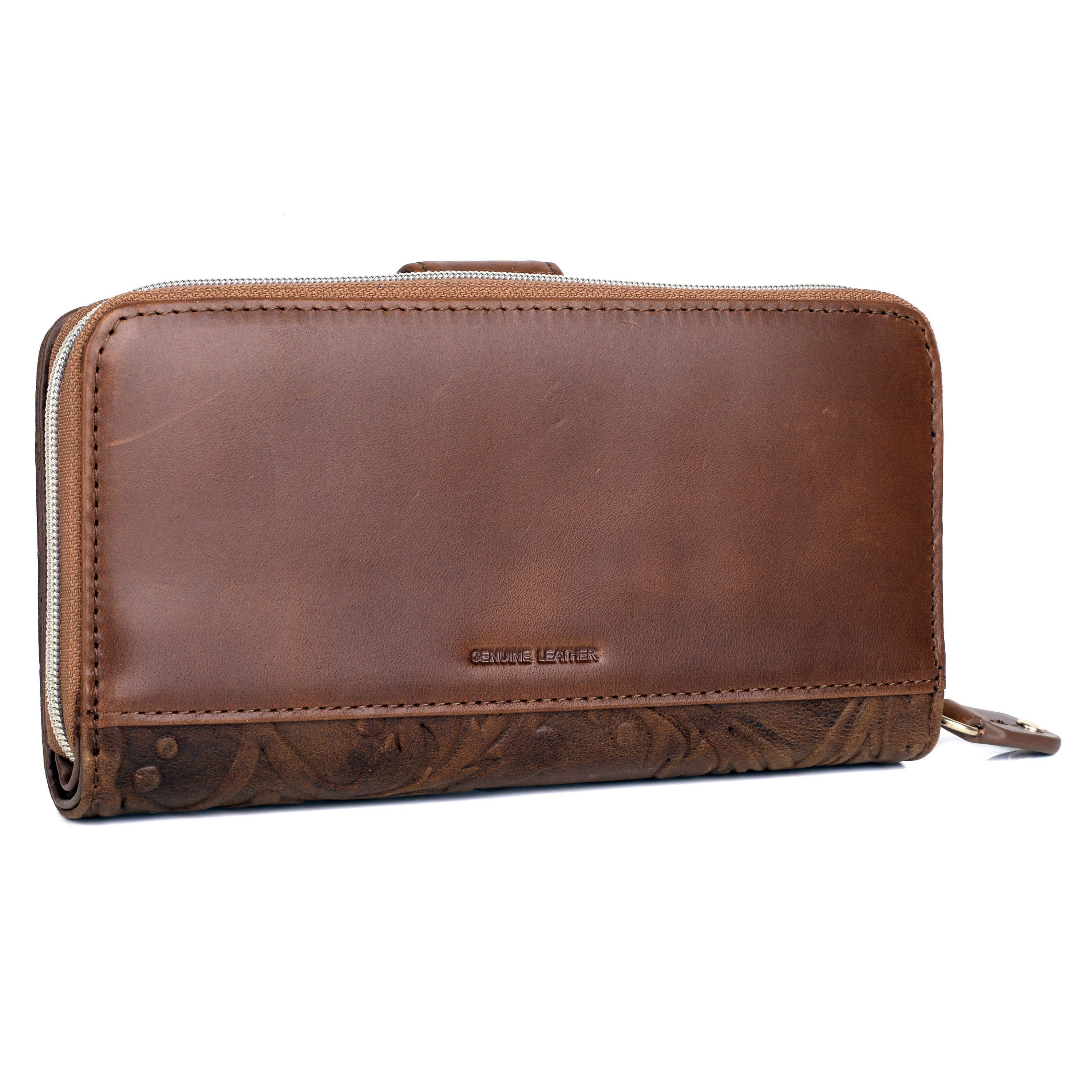 Tooled Leather Checkbook Wallet