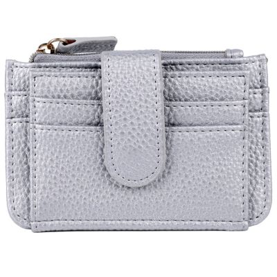 Julia Buxton Women's Solid Pebble Vegan Leather Bifold Slim Card Case, Silver