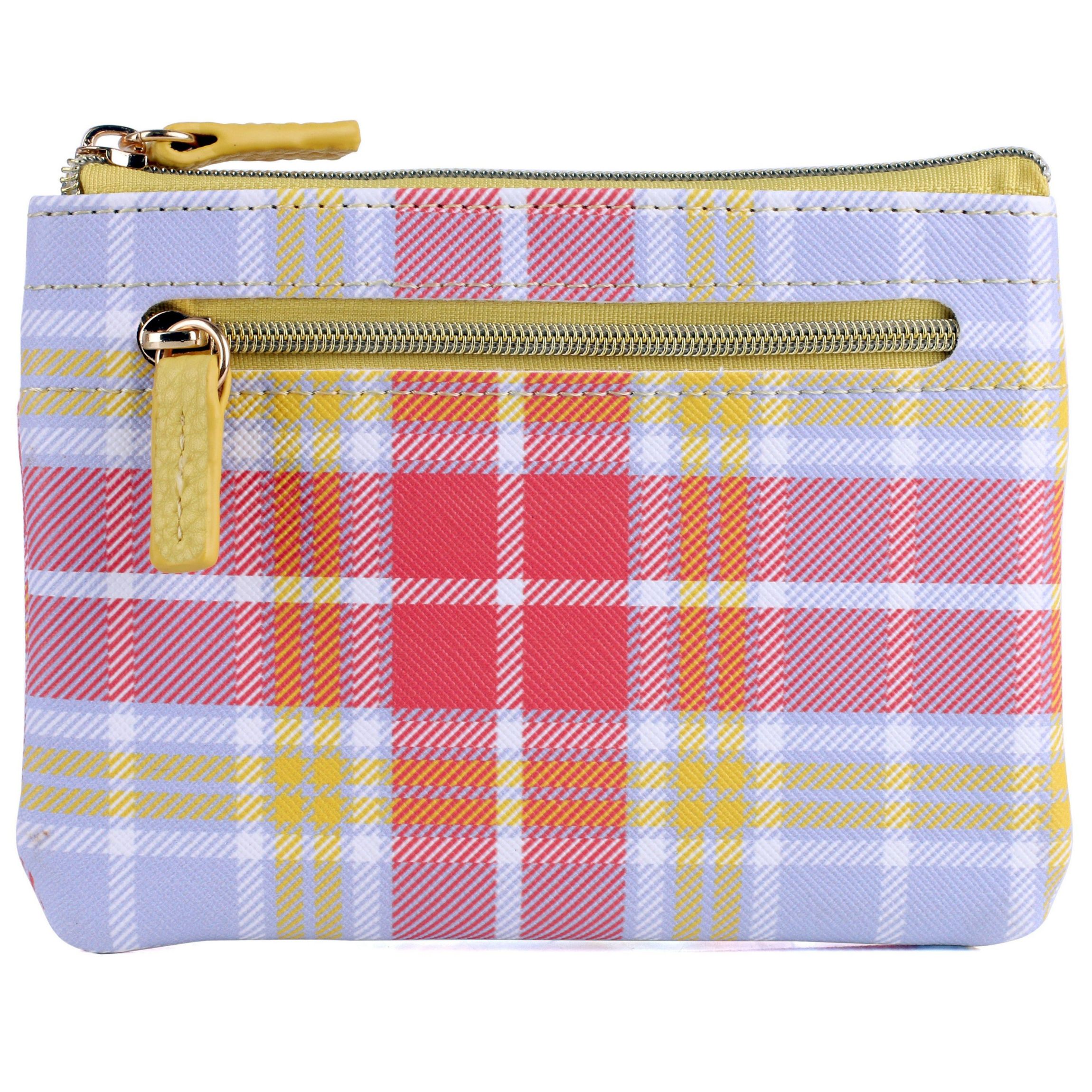 Summer Plaid Printed Vegan Leather Lg ID Coin Case