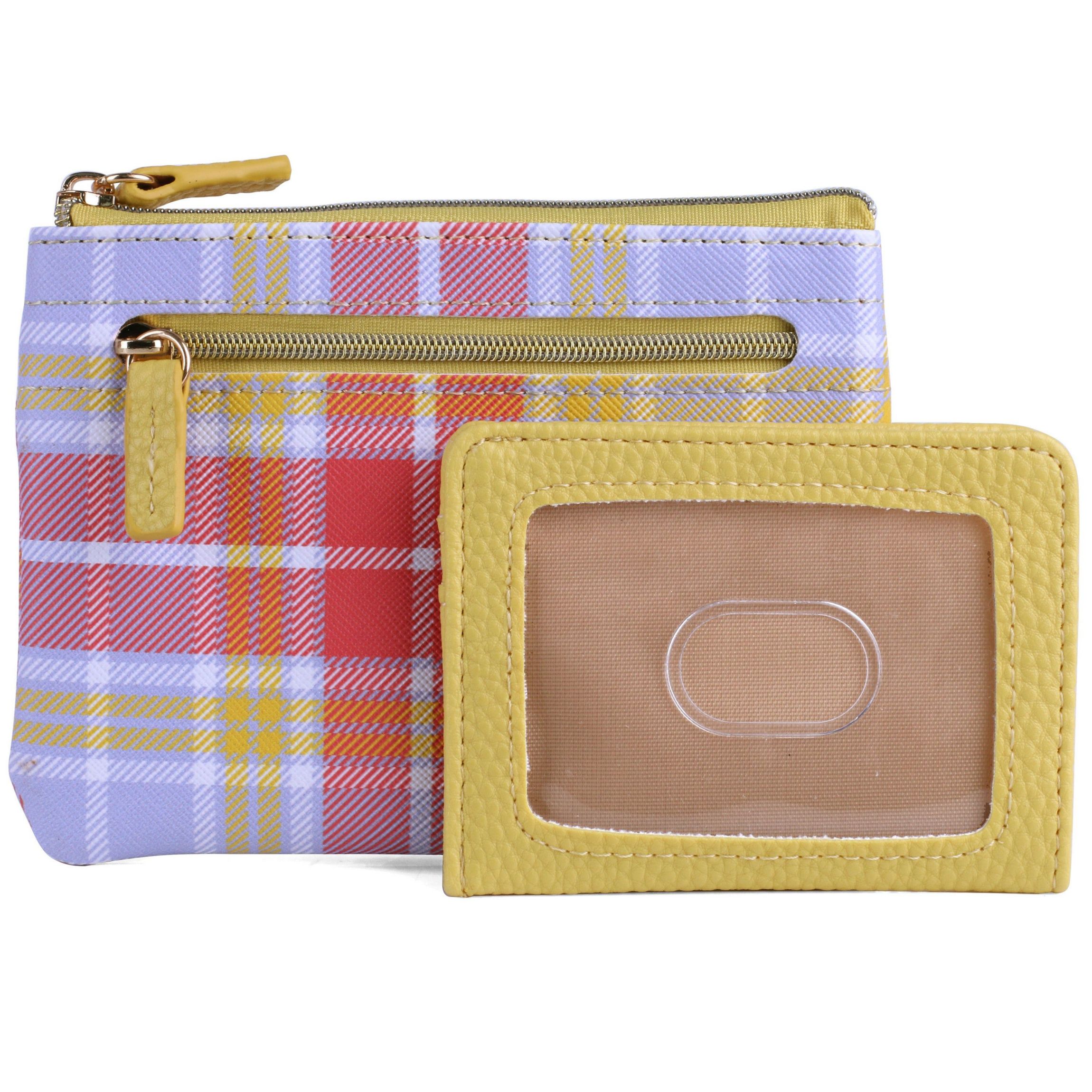 Summer Plaid Printed Vegan Leather Lg ID Coin Case