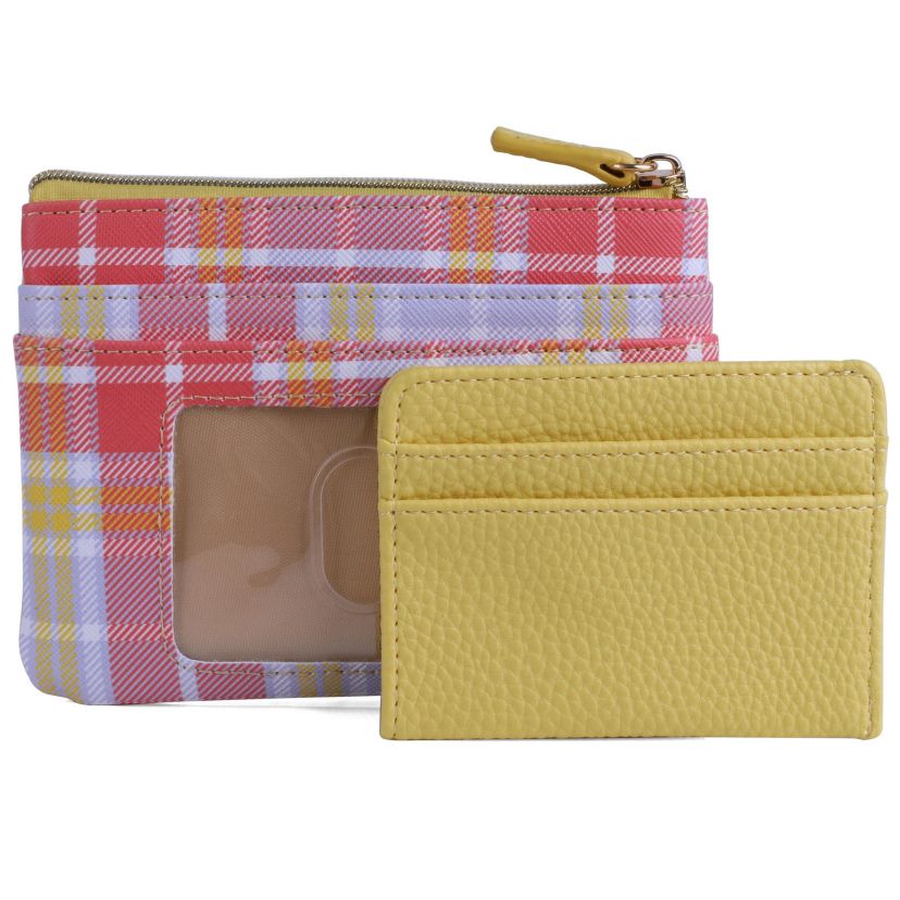 Summer Plaid Printed Vegan Leather Lg ID Coin Case