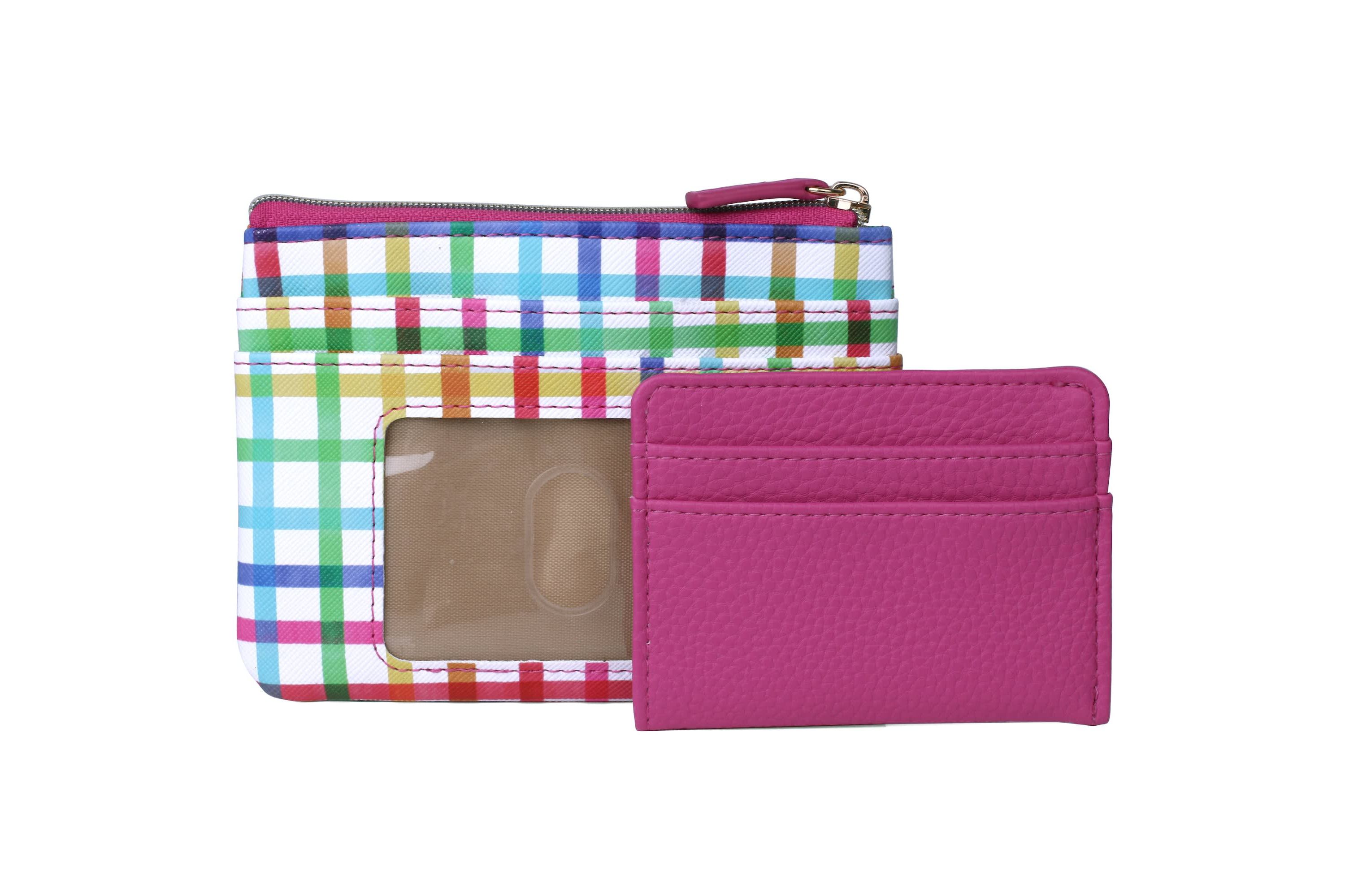 Multi Colored Plaid Vegan Leather Lg. ID Coin Case