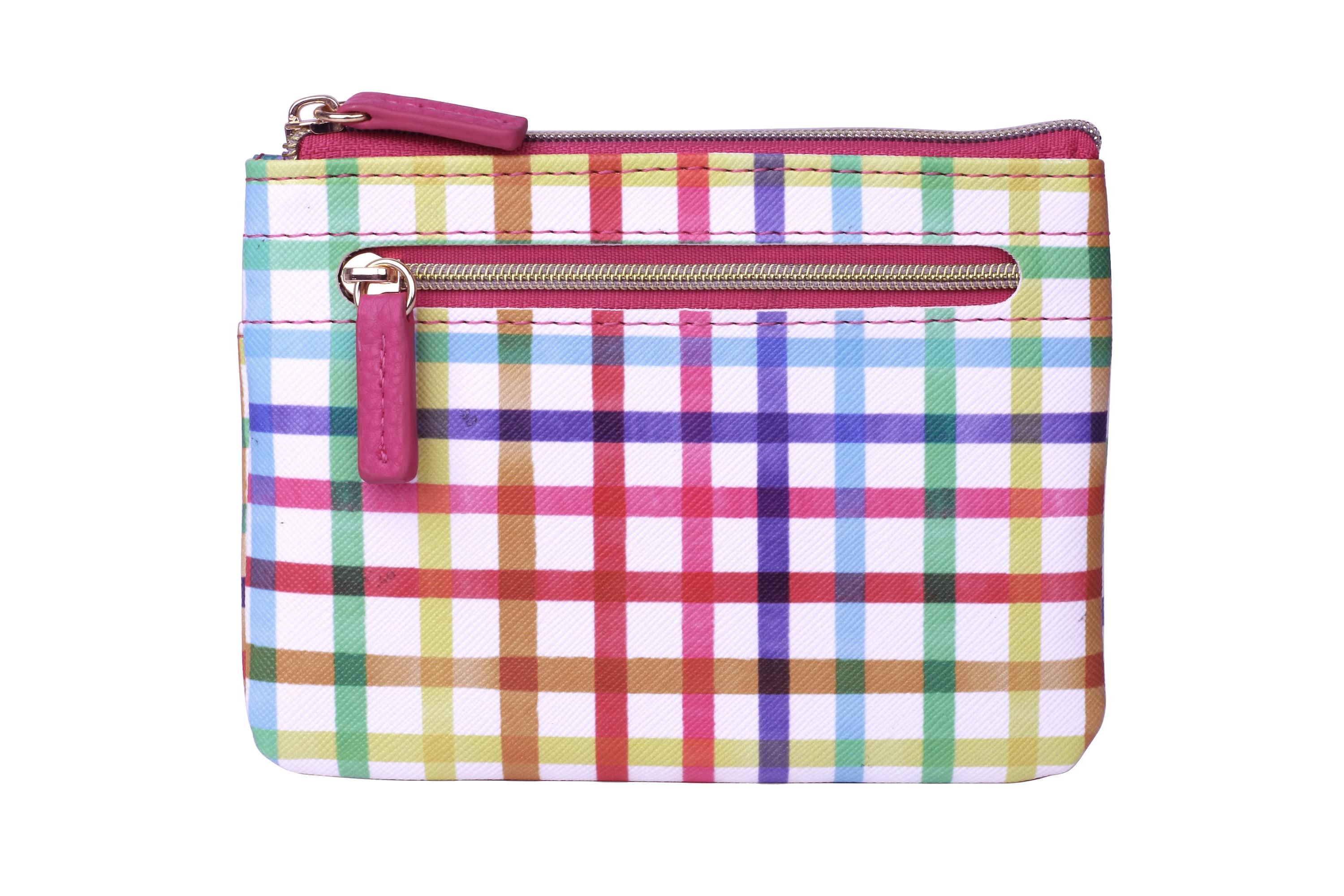 Multi Colored Plaid Vegan Leather Lg. ID Coin Case