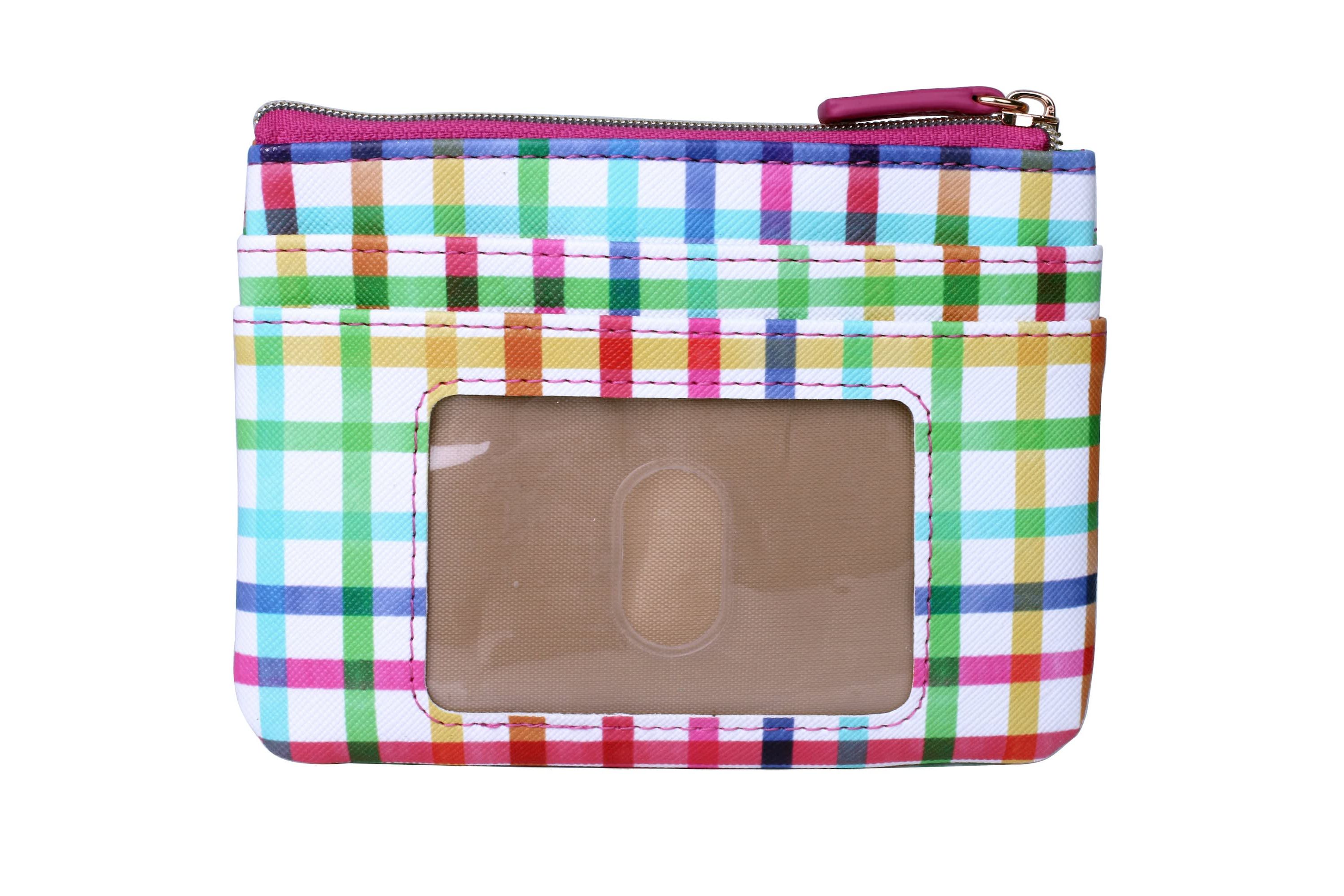 Multi Colored Plaid Vegan Leather Lg. ID Coin Case