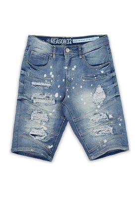 Base Distressed Paint Splatter Denim Shorts