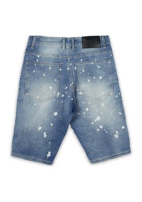 Base Distressed Paint Splatter Denim Shorts