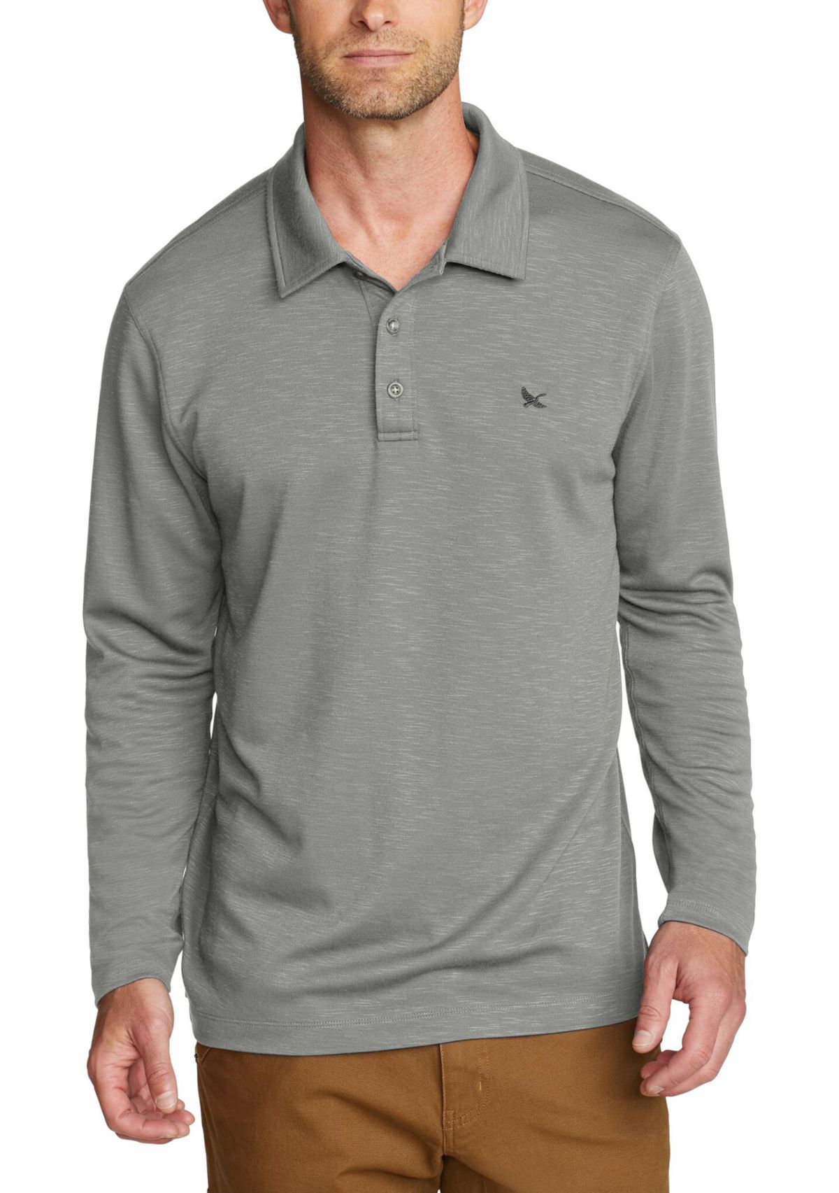 Mens Long Sleeve Mélange Polo Shirt 