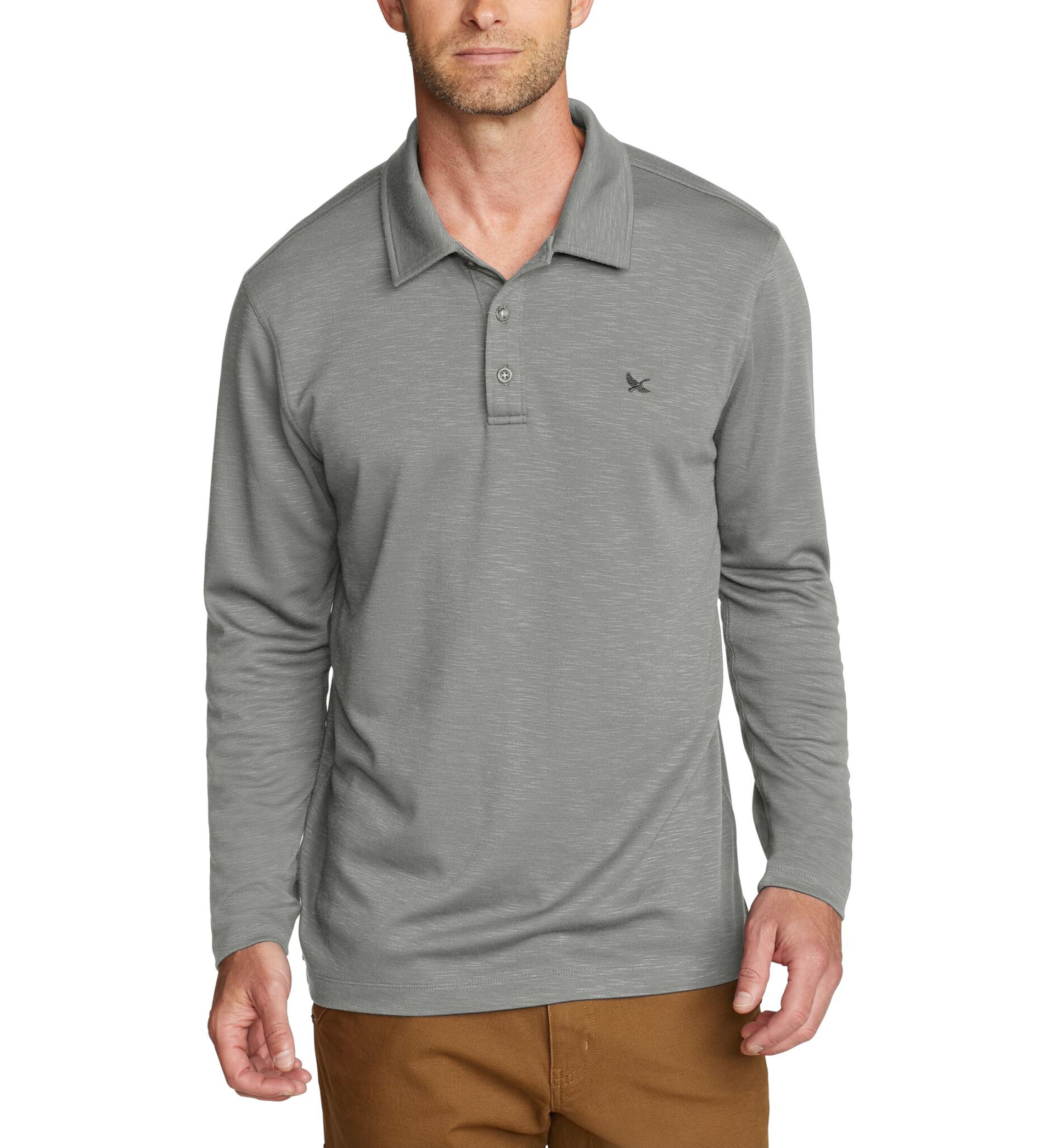Mens Long Sleeve Mélange Polo Shirt 